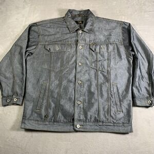Koman Jeans Denim Jacket Mens XL Gray 2000 Raw Denim Button Front Trucker Chore